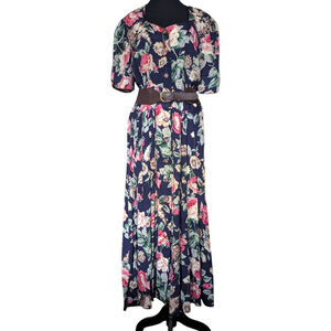 Vintage 90s "Cannes Collection" Floral Button Down Maxi Dress - Sz 11/12